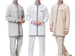 New Style Muslim Men 2 Piece Pants Set - Short Thobe with Buttons - Islamic Fashion Clothing