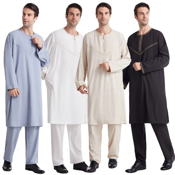 2 pieces set of Polo style Arab Morocco Men Dress with Long Sleeve - Muslim Fashion clothing