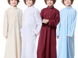 Dubai Boys Thobe - Muslim Middle East Arab Style - Stand Collar Long Prayer - USA & Canada