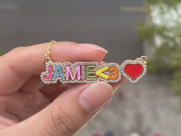 Stainless Steel Custom Name Muslim Fashion Necklace - Rainbow Color - Enamel Name - Diamond Personalized Letters Nameplate Pendant - Custom Jewelry