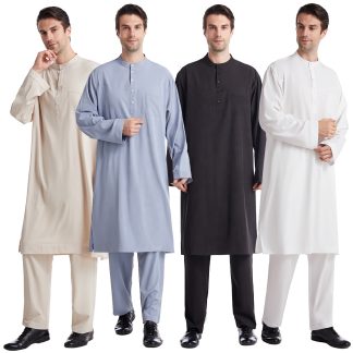 2 Piece Latest Design Fashion Thobe in USA & Canada for Muslim Men - Arab Polo style