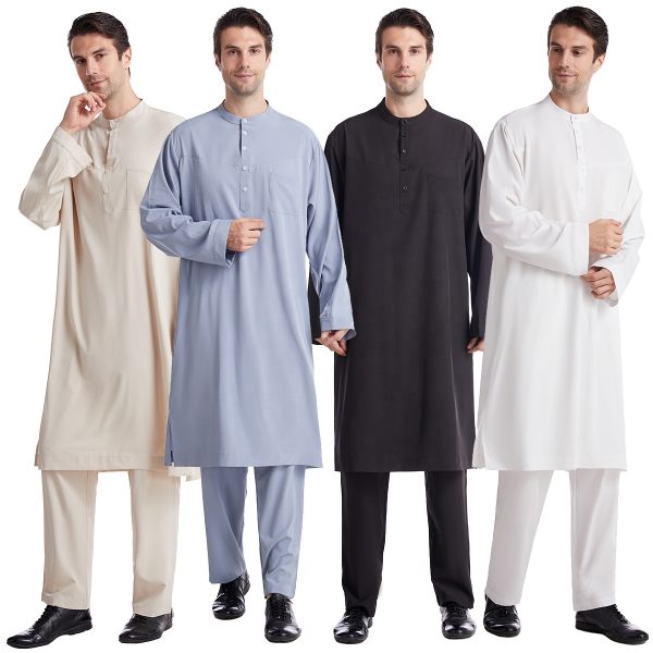 2 Piece Latest Design Fashion Thobe in USA & Canada for Muslim Men - Arab Polo style