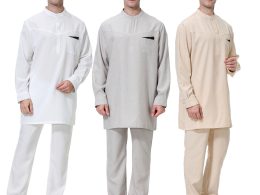 2 Piece Set Muslim Men Thobe with pants suits - Short Thobe in Canada & USA