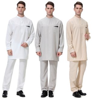 2 Piece Set Muslim Men Thobe with pants suits - Short Thobe in Canada & USA
