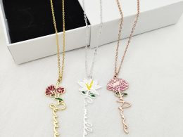 18K Gold Plated Custom Name Necklace for Muslim Girl - Personalized Colorful Enamel Nameplate Jewelry Stainless Steel Birth Flower Necklaces