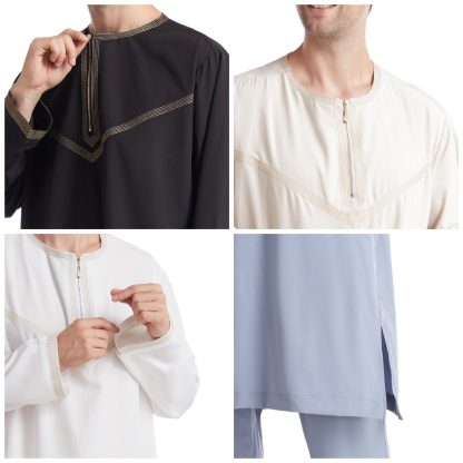 Fashionable Muslim Men Embroidered Robe Set - Arab Middle East Clothing in USA & Canada