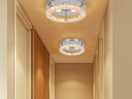 Muslim Home Decor Round Crystal Ceiling Light Modern Semi Flush Mount Crystal Ceiling Lamps for Bedrooms Hallway