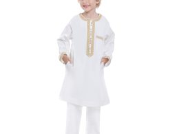 4 colors Muslim Kids boys embroidered robe suit kitenge children dress for boys clothing sets
