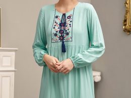 Muslim Girl Dresses Arabian Robe Plus Size Green Embroidered National Tassel Multi Fold Stitched Feature Women Dresses Dubai Style
